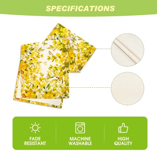 Artoid Mode Yellow Flowers Floral Eucalyptus Summer Table Runner, Seasonal Spring Kitchen Dining Table Decoration for Home Party Decor 13x72 Inch - color: Yellow, size: 13" x 72", Table Runner