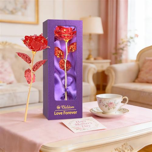 Childom Mothers Day Rose Gifts for Mom,Birthday Gifts for Women,Mothers Day Flowers Gifts for Mom from Daughter Son,Red Artificial Flowers Gift for Wife,Grandma,Christmas,Valentines,Anniversary - color: Colorful Red
