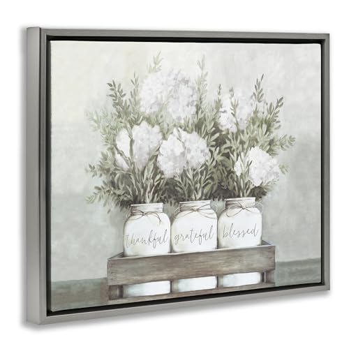 'Pristine Hydrangea Bouquet Sentiments'| Floating Frame Canvas Art | Stupell Industries | Gray, 21 x 17 Inches, Easy to Hang and Sturdy, Made in USA, by Dogwood Portfolio - color: Luster Gray (Matte), size: 20"L x 16"W