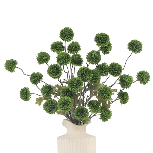 DuHouse 6pcs Artificial Flowers Faux Silk Pompon Mum,Silk Small Mini Chrysanthemum Ball with Stems for DIY Wedding Bouquets Centerpieces Vase Home Table Kitchen Decorations(Green) - color: Green, size: 6pcs