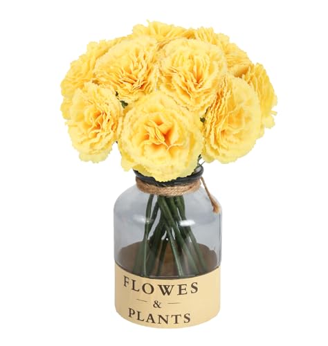 IPOPU Yellow Carnations Artificial Flowers 10PCS Small Faux Flowers 11.4" Fake Carnations Silk Flowers for Home Decor Indoor Easter Decorations Floral Arrangement (Yellow) - color: Yellow