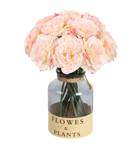 IPOPU Fake Carnations Light Pink Flowers Artificial 10PCS Carnations Flowers 11.4" Small Fake Flowers Silk Flowers with Stems of Baby Shower Decorations Table Decor Centerpieces (Light Pink) - color: Light Pink