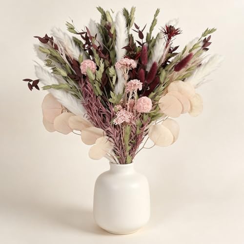 Blush Pink & Burgundy Dried Flower Bouquet, Cream Pampas Grass with Sage Green & Eucalyptus, Boho Dried Flowers for Wedding, Home Décor - color: Blush Pink Pampas Grass Bouquet