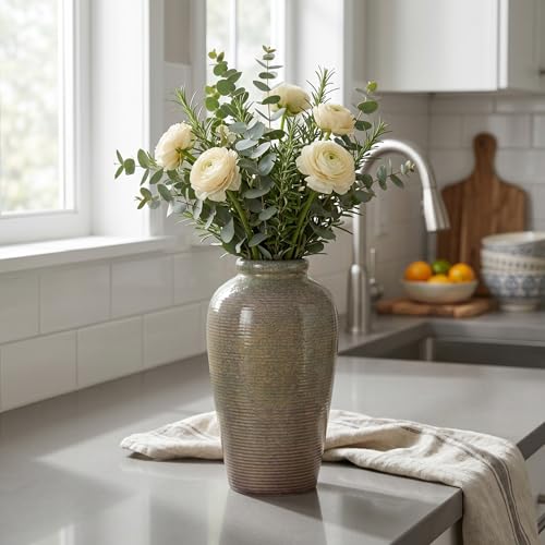 Rustic Farmhouse Ceramic Vase - 11 Inch Large Brown Pottery Vases Home Decor, Glazed Textured Decorative Vase for Pampas Grass, Console, Entryway Table Decor, Mantle, Kitchen Centerpieces - color: Deep Brown