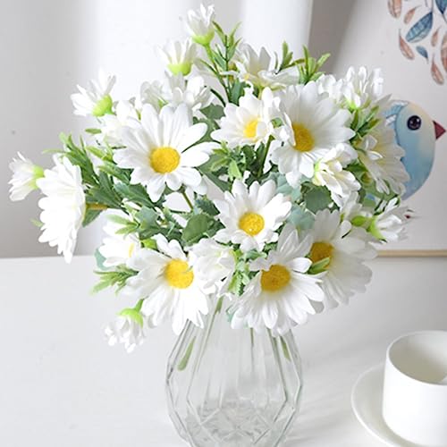 Artificial Flowers, 4 Bundles Silk Daisy, Artificial Gerber Daisy for Home Decoration Flowers Bouquet, Fake Wildflowers Spring Flowers for Wedding Decoration (White) - color: White