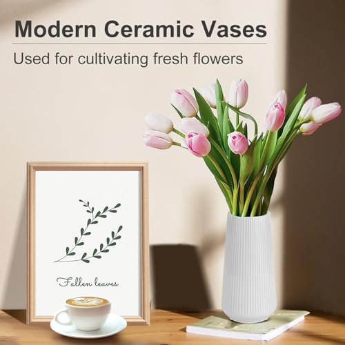 Grey Ceramic Vase, GUKJOB Small Cute Flower Vase for Pampas Grass, Home, Living Room, Dining Table, Farmhouse, Office Decor, Bedroom, Table, and Kitchen Shelf (Grey) - color: Small Gray