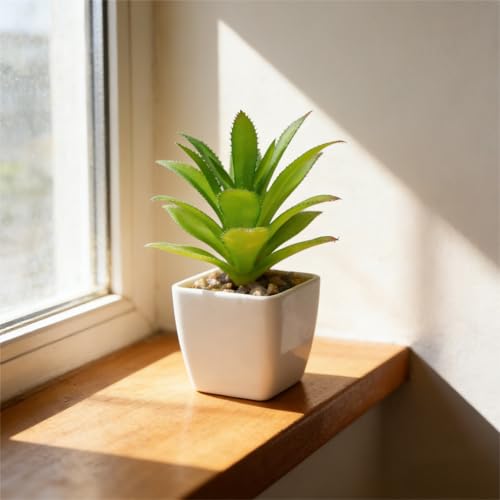 Artificial Succulent Plants in Pot - 1Pcs Bromeliads Realistic Fake Potted Succulents for Home Decor, Desk, Office, Bathroom, Windowsill - Indoor Houseplant for Bedroom, Kitchen, Shelf - color: Bromeliads