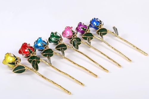 AliveRose Gold Roses, 24K Gold Rose Made from Real Rose - Unique Design 24K Dipped Rose for Anniversary Valentines Mothers Day Birthday Gifts (Purple Original Rose with Crystal Vase) - color: 4. Purple Original Rose With Crystal Vase