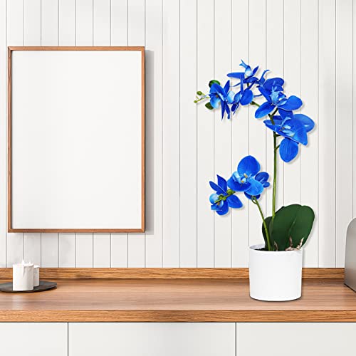 Blue Orchid Artificial Flowers in Pot, Fake Potted Orchid Flowers, Decoration for Home Office Wedding - color: Blue