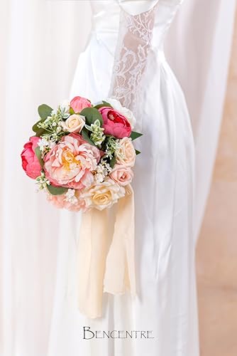 10 Inch Blush Wedding Bouquet for Bride,Spring Wedding Bouquet,Bridal Bouquets for Bride, for Wedding Ceremony Anniversary,Party and French Rustic Vintage Wedding,Artificial Flowers - color: Blush Pink