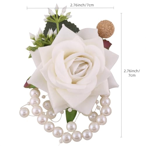 Ivory Wrist Corsage and Boutonniere Set for Groom Groomsmen Men Suit Bride Bridesmaid Artificial Flower Wrist Corsage for Wedding Prom Homecoming Party Ivory - color: 1 Boutonniere & 1 Corsage (Ivory)