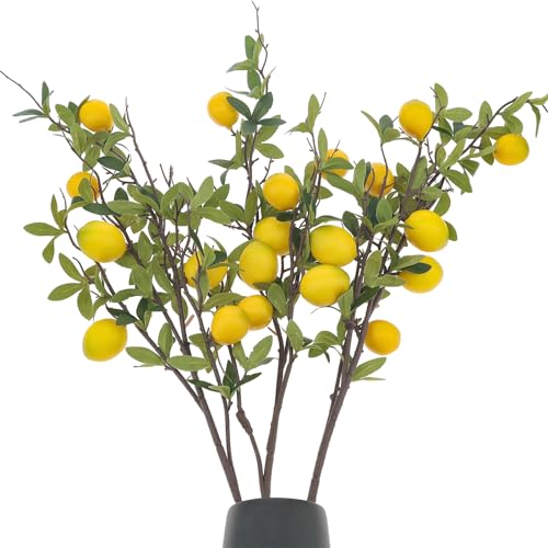 Woration 37.4 Inch Artificial Lemon Fruit Branches Fake Greenery Decoration for Home Garden Patio Flower Arrangement Photography Props 3pcs - color: 37.4 Inch Fake Lemon Branches