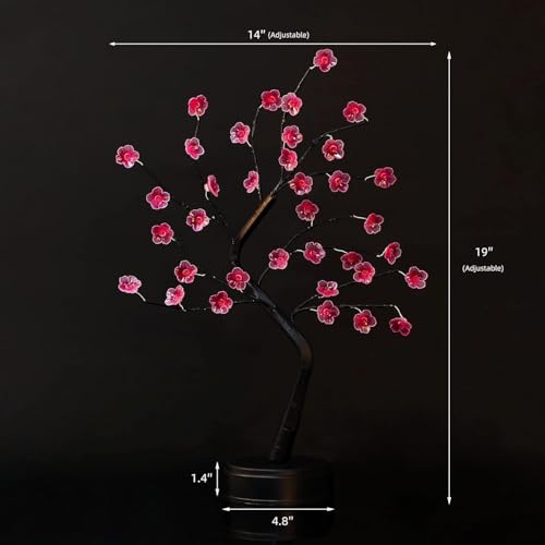 2 Pack Cherry Blossom Tree Lamp, 18inch 36 Led Bonsai Tree Lights, Battery/USB Operated Japanese Decor Night Lights for Teacher Appreciation Graduation Back to School Bedroom Home Gift, Warm White - size: 2 Pack - 18inch