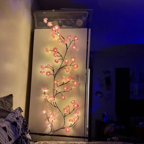 Cherry Blossom Vine Lights with Remote, 4FT 48 LED Pink Flower Willow Vine Lights for Bedroom Wall Decor, Fairy Tree Light with 8 Modes & Timer, Romantic Lighted Branch for Home, Wedding, Christmas - size: 1Pc