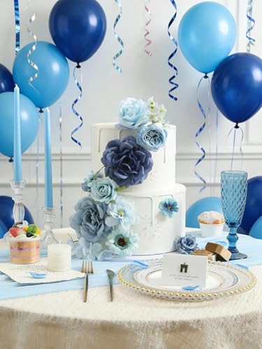 Artificial Flowers Combo Box Blue Flowers Silk Fake Roses with Stems for DIY Wedding Bridal Bouquets,Table Centerpieces,Cake Floral Arrangement,Baby Shower,Birthday Party Home Decorations - color: Blue