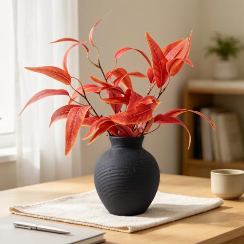 Ceramic Flower Vase Home Decor, 6 in Farmhouse Table Black Vases Rustic Vintage Living Room Kitchen Bedroom Decorations Pottery Decorative Vase for House Book Shelf Office Coffee Desk Dining Fireplace - color: 6 in - Black