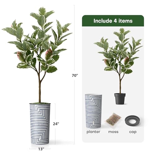 Artificial Tree in Modern Geometric Pattern Planter, Fake Rubber Silk TRE for Indoor and Outdoor Home Decoration - 70" Overall Tall (Plant Pot Plus Tree) - style: Rubber