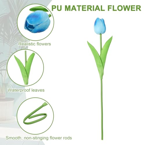 uxcell 20pcs Tulips Artificial Flowers, Faux Flowers Silk Fake Tulip Stems Real Touch for Wedding Bouquet Centerpiece Table Party Decoration(Gradient Blue) - color: Gradient Blue