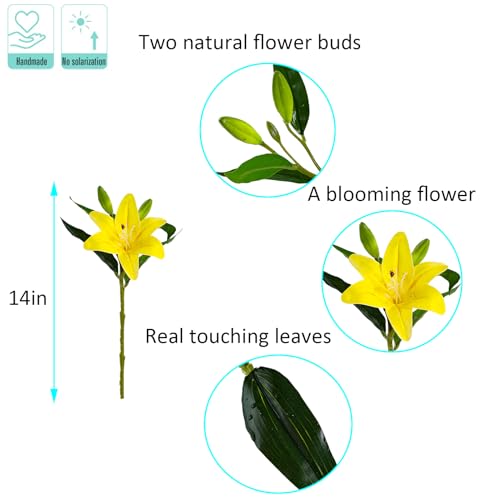 Kimura's Cabin 6Pcs Fake Lilies Artificial Flowers Real Touch Faux Tiger Lily with Stems Fake Lilys Plants for Easter Floral Arrangements Wedding Bouquet Home Table Centerpiece Decor (Yellow) - color: Yellow