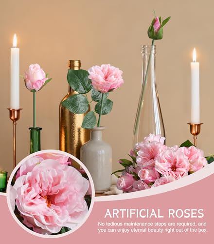 florisso Red Rose Artificial Flowers - 13 Branches Faux Roses for Wedding Bouquets, Table Centerpieces & DIY Crafts (Artificial Roses) - color: Rose-red