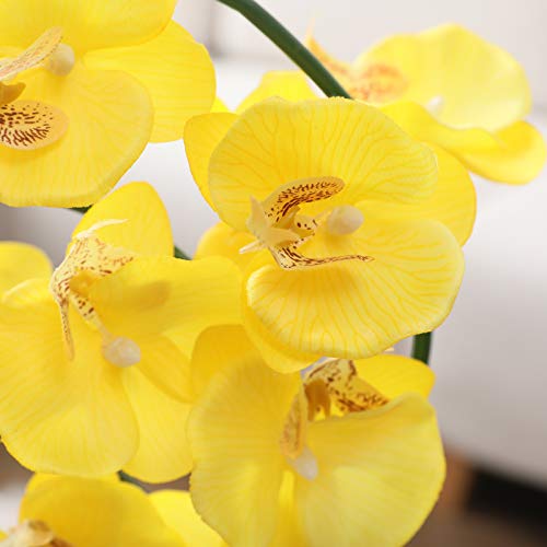 15" Tall Artificial Silk Phalaenopsis Orchid Flower Plant Pot Arrangements (Yellow) - color: Yellow