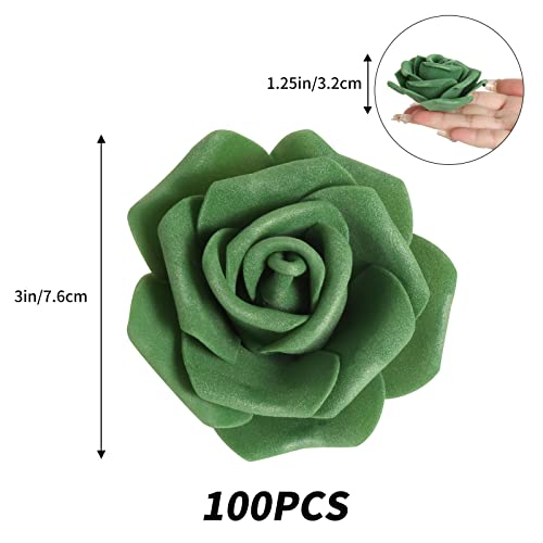 IPOPU 100 Pcs Artificial Foam Roses Heads, 3Inch Stemless Faux Roses Bulk Fake Flowers Heads for Crafts,Wall Decorations, DIY Wedding Baby Shower Centerpieces Party Tables Home Decor(Army Green) - color: Army Green