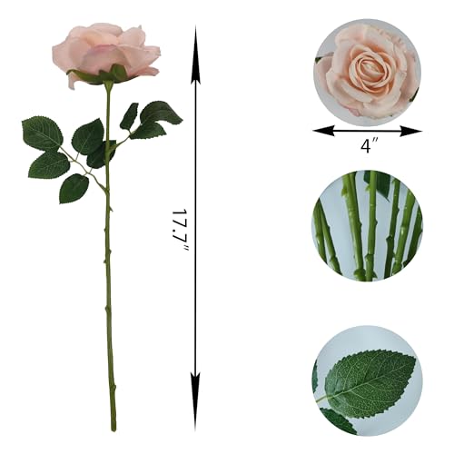 ATFL Fake Roses Artificial Flowers Bulk,Floral Diameter 4'',20 Pcs Artificial Silk Roses Flowers with Stems for Wedding Arrangement Centerpieces Party Home Table Decorations (20, Blush) - color: Blush