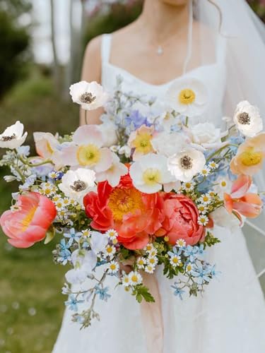 IPOPU White Artificial Poppy Flowers 6pcs Poppies White Artificial Flowers with Stems Silk Flower Arrangements for Wedding Centerpieces for Home Table Bridal Shower Party Decorations (White) - color: White