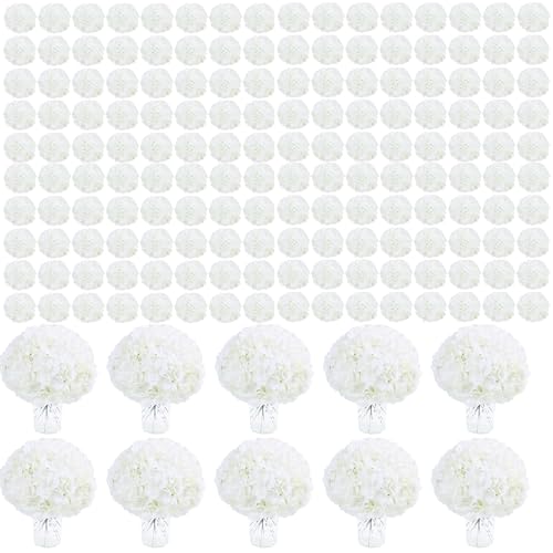 AVIVIHO 100PCS White Hydrangea Artificial Flowers Bulk (No Steaming Need) Fluffy Ivory Fake Hydrangeas Silk Flowers with Stems for Table Centerpieces Party Wedding Home DIY Florals Arch Decor - color: Ivory, size: 100PCS