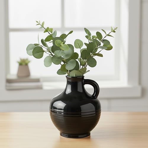 Sunddo Black Ceramic Vases Home Décor- 6 Inch Small Modern Decorative Vase with Handle, Black Decor, Table Mantle Fireplace Living Room Bathroom Wedding Centerpiece - color: Black - 6, size: 6 Inch