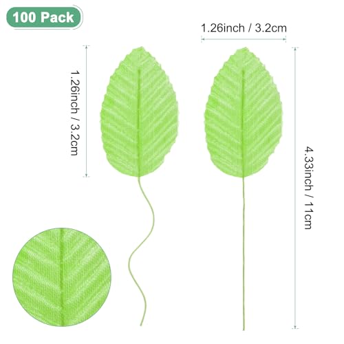 M METERXITY 100-Pack Artificial Silk Leaf, Faux Wire Single Leaves, Fake Flower Leaf with Stem for DIY Bouquet/Wreaths/Wedding/Garland/Party Decorations, Fake Rose Craft Leaves [Grass Green] - color: Grass Green