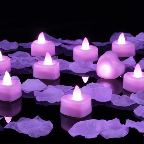 Amagic 1000 Pieces Light Purple Artificial Rose Petals with 12 Light Purple LED Tea Lights, Rose Petals and Candles Set for Proposal, Anniversary, Romantic Night, Wedding Decor - color: 12 Pcs Light Purple Candles + 1000 Pcs Light Purple Petals