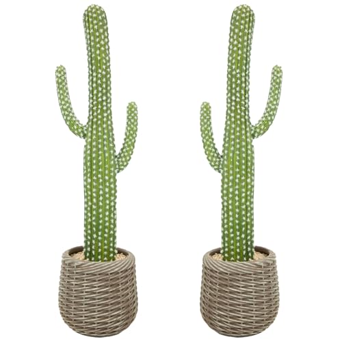 bellacat 32in Fake Cactus with Warm White & Color Changing Lights, Realistic Faux Cactus Plants Indoor with Brown Decorative Planter, Artificial Cacti Light Up Plant for Home Decor, 2 Pack - color: Brown Planter-2pack, size: 32in