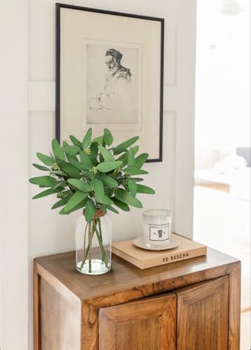 Fake Real-Touch Eucalyptus in Glass Vase with Faux Water – Realistic Faux Greenery Decor, 15.7" Tall, Artificial Eucalyptus Arrangement for Home, Farmhouse, Kitchen, Bathroom, Office - color: Dark Green