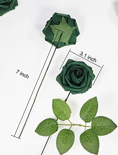 50pcs Artificial Flower，Real Touch Foam Roses w/Stem DIY for Wedding Bouquet Centerpieces Party Shower Home Decor-Green boxpack - color: Green