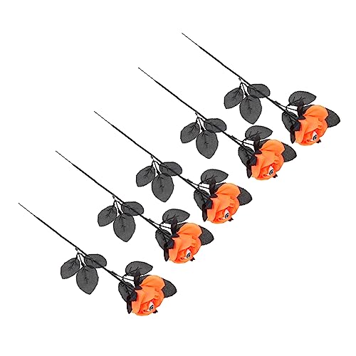 Ipetboom 5Pcs Halloween Creepy Faux Roses with Iron Cloth Plastic Halloween Flowers for Spooky Party Decorations Haunted House Accents Pumpkin Yellow with Beads