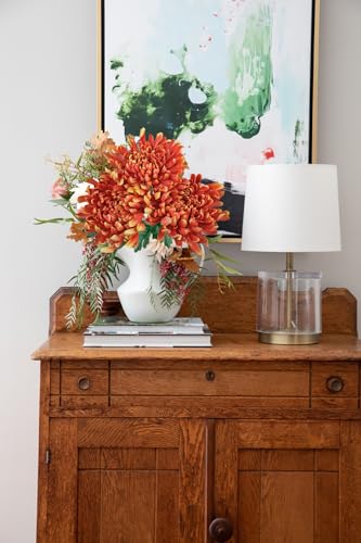 Briful 6 Pcs Deep Orange Artificial Mums for Outdoors Fall – 25.6’’ Long Stem Faux Chrysanthemums, Large 6’’ Silk Fall Flowers for Wedding Bouquets, Centerpieces, Porch Décor, Indoor Home Decoration - color: Deep Orange