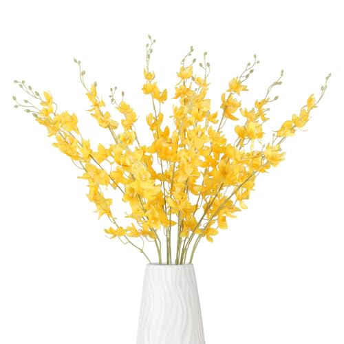 Artificial Orchid Silk Fake Yellow Flowers 5PCS Long Stem Artificial Flowers that Look Real Dancing Lady Orchids for Tall Vase Home Outdoor Wedding Party Office Decoration(Yellow) - color: Yellow