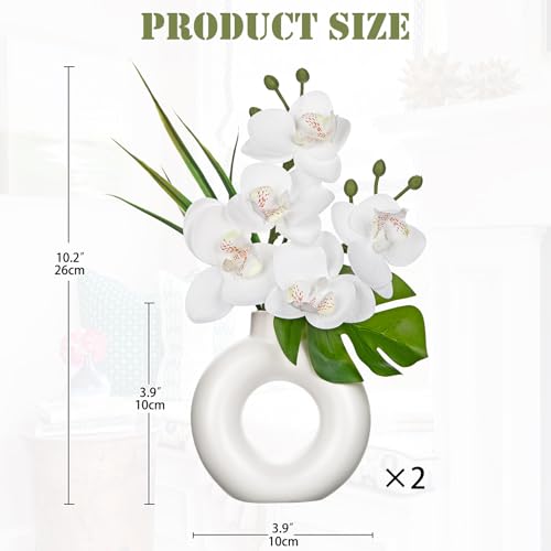 Briful Fake Orchid Flowers with Ceramic Vase 2PCS White Orchid Silk Flowers Arrangement Artificial Orchid Plants for Home Office Party Wedding Dining Room Table Centerpiece Decor - color: White#1