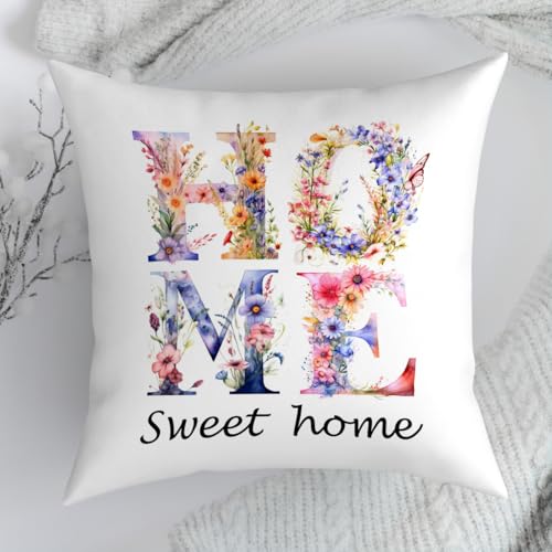 Fokongna Sweet Home Floral Pillowcase, Colorful Butterfly Floral 18 x 18 Inches Covers Cottagecore Wildflower Botanical Butterfly Moth Decorative Lumbar Pillow Covers, for Home Sofa Couch Patio - color: Sweet Home