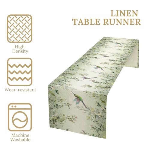 Eucalyptus Green Leaves Table Runner,Watercolor Floral Hummingbird Nature Plant Table Runner for Holiday Kitchen Living Room Home Party Decor 13x36 Inch - color: Hummingbird-1, size: 13x36in