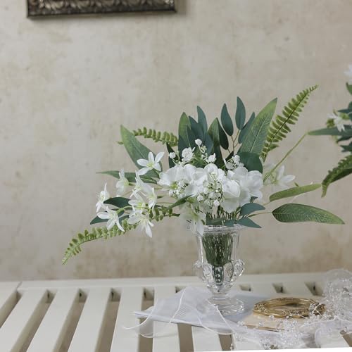 VIERENA Artificial Greenery Stems Box Set(Pack of 85pcs) with 8 Kinds of Faux Plants and Fake Flowers for DIY Wedding Bouquet Table Centerpieces and Floral Arrangement (White&Dusty Green) - color: White&dusty Green