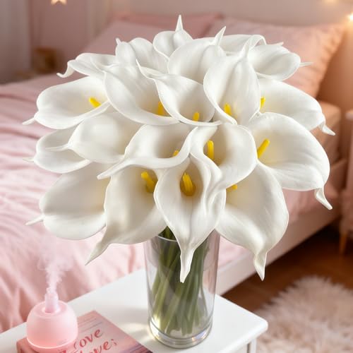20 Pcs White Artificial Calla Lily Flower Bouquet for Decoration, Outdoor Wedding Bouquets, Lifelike Faux Flowers for Home, Garden, Party, and Event Decor.