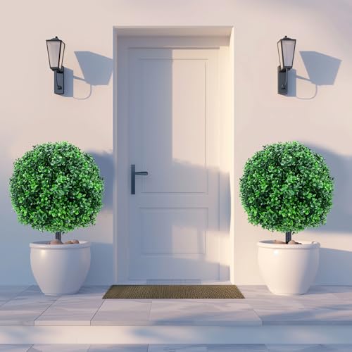 Artificial Boxwood Topiary Ball Trees with Ground Spikes UV Resistant Faux Greenery Shrubs Fake Shrubs for Outdoors, Realistic Faux Plants Bushes for Garden Porch Yard Patio Decor (Green Boxwood) - color: Green Boxwood