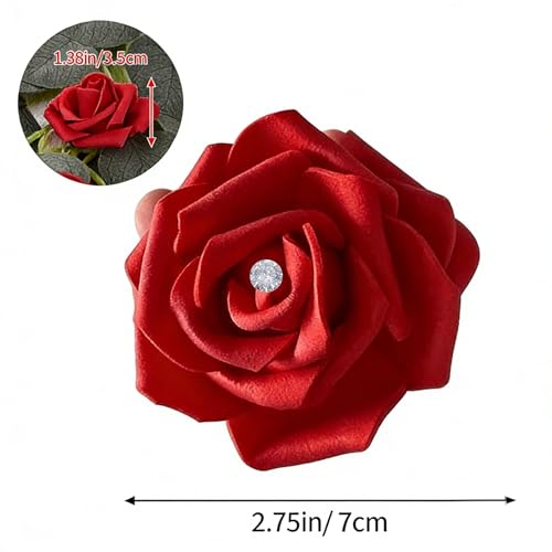 100Pcs Real Looking Burgundy with Diamonds Artificial Rose Flower Heads, Foam Fake Roses for DIY Wedding Decorations Baby Shower Centerpieces Home Party Valentine's Day Mother's Day Decor - color: 100pcs Burgundy With Diamonds