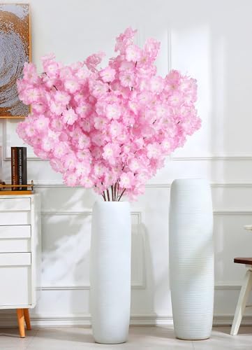 IPOPU Cherry Blossom Branches 43.3in Long Stem Artificial Flowers Cherry Blossom Flowers Pink Silk Flowers Fake Flowers Arrangements for Tall Vase for Wedding Home Bedroom Party Decor (Pink)