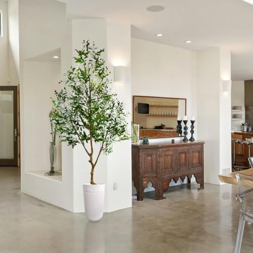 Warmplants 8ft Artificial Olive Tree, 96” Tall Fake Plant with Basket, Indoor Outdoor Faux Large Olive Silk Tree for Home Office Living Room Decor (2400 Leaves) - size: 8ft
