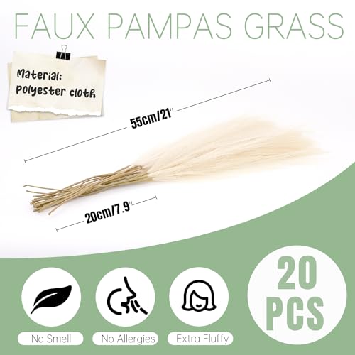 Faux Pampas Grass Decor ， 21.7 Inch Artificial Pampas Grass Beige Reed Grass, Vase Filler for Home Decor, Room, Bathroom, Wedding, Table Centerpiece - 20PCS - color: Beige