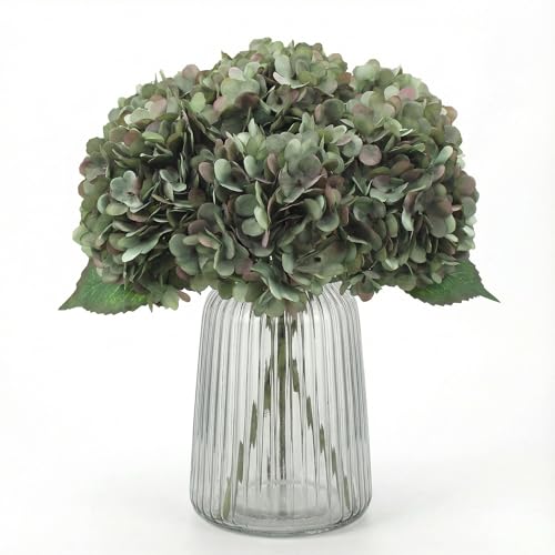 6Pcs Artificial Fake Flowers Plants Silk Hydrangea 1 Flower Head Arrangements Wedding Bouquets Decorations Plastic Floral Table Centerpieces Home Kitchen Garden (Saga Green) - color: Saga Green