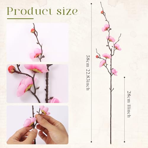 20pcs Cherry Blossom Branches Artificial Flowers for Winter Spring Indoor Decoration, 22" Plum Fake Peach Plants for Wedding Home Office Bedroom Party Decor (Pink, 22in) - color: Pink, size: 22in